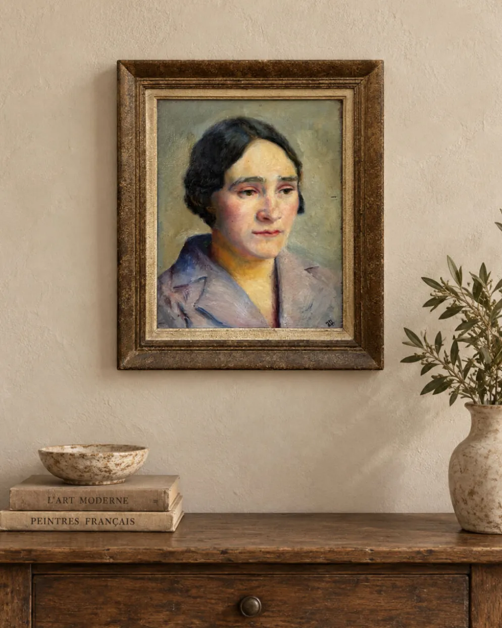 Portrait de femme moderniste, huile sur panneau, vers 1930