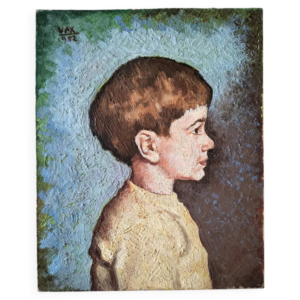 Portrait de garçon – huile sur toile - signé "vax", 1952