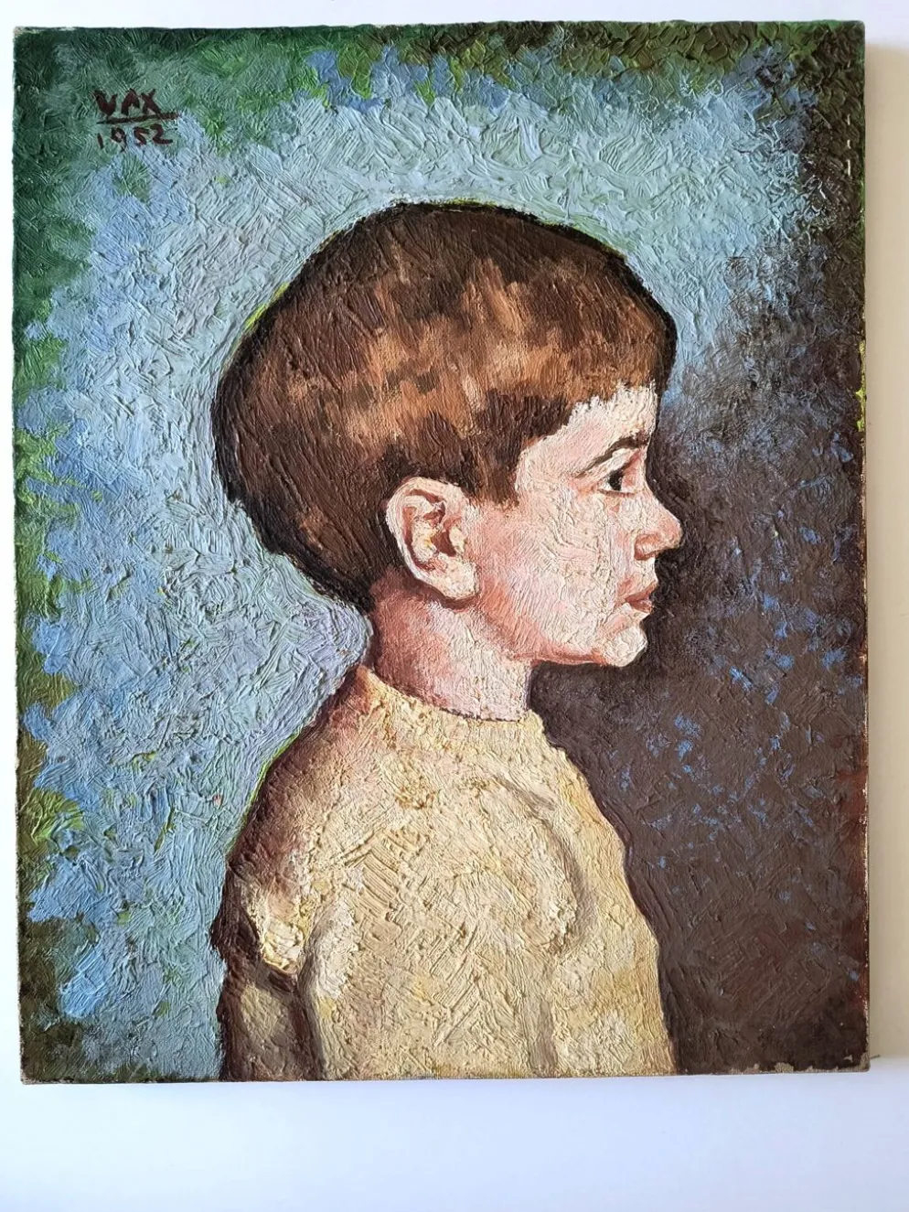 Portrait de garçon – huile sur toile - signé "vax", 1952