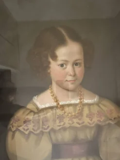 Portrait de petite fille, huile sur toile ancienne — XIXe siècle