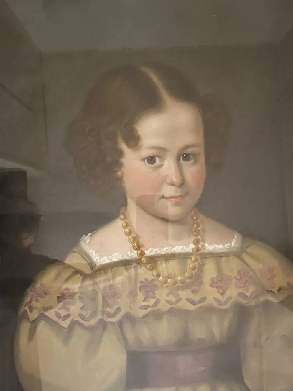 Portrait de petite fille, huile sur toile ancienne — XIXe siècle