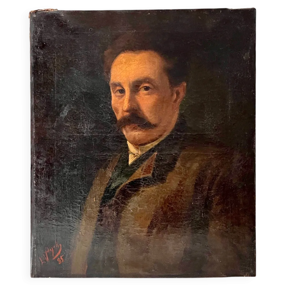 Portrait d'homme à l'huile sur toile XIXème, tableau ancien daté 1885