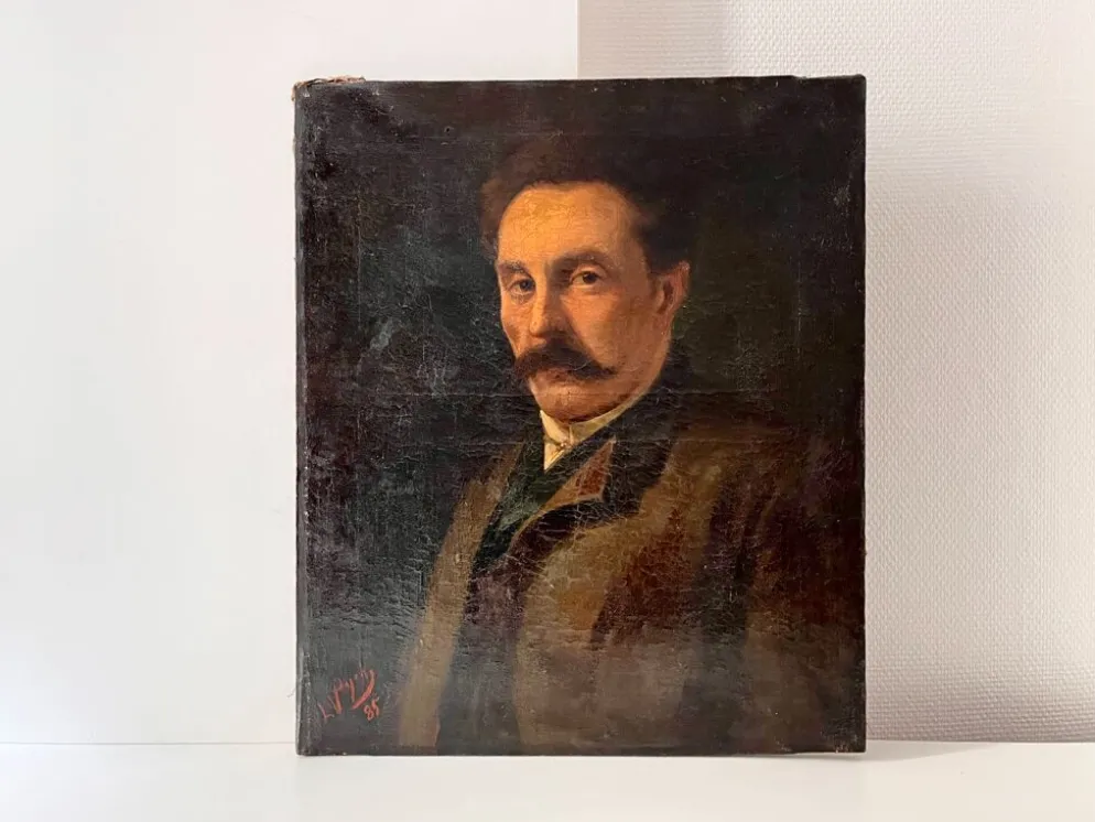 Portrait d'homme à l'huile sur toile XIXème, tableau ancien daté 1885