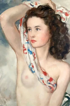 Portrait dénudé d’une jeune femme au foulard, Maurice Ehlinger, Circa 1940