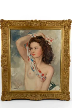 Portrait dénudé d’une jeune femme au foulard, Maurice Ehlinger, Circa 1940