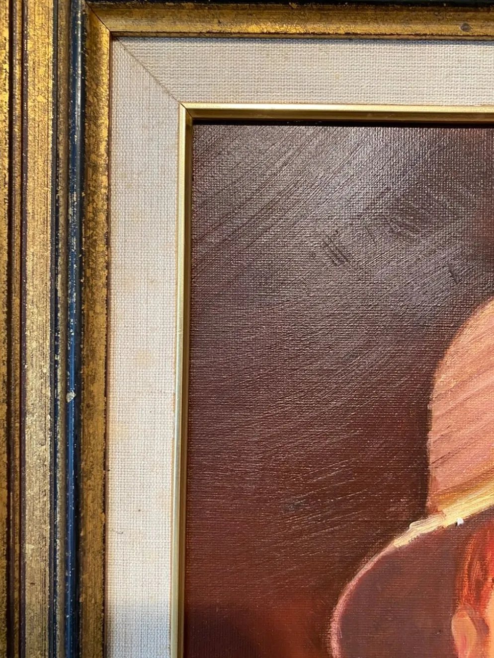 Portrait du garçon au chapeau de paille années 70/80, signé