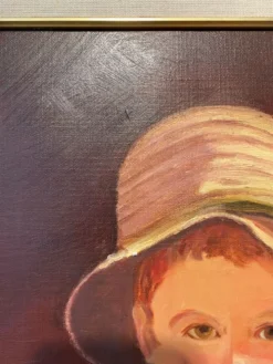 Portrait du garçon au chapeau de paille années 70/80, signé