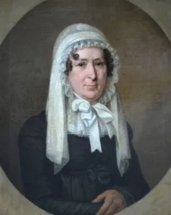 Portrait d'une dame au bonnet blanc, XIXe siècle - Peinture à l'huile