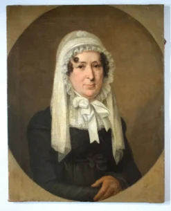 Portrait d'une dame au bonnet blanc, XIXe siècle - Peinture à l'huile