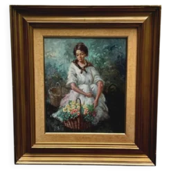 Portrait d'une fille avec des fleurs par Alfredo Mompo Roca.