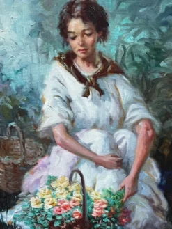 Portrait d'une fille avec des fleurs par Alfredo Mompo Roca.