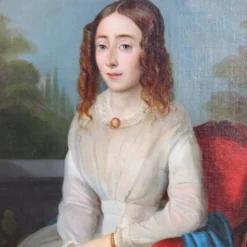 Portrait d'une jeune femme avec un livre, huile sur toile, Italie, 19e siècle