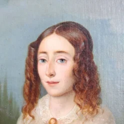 Portrait d'une jeune femme avec un livre, huile sur toile, Italie, 19e siècle