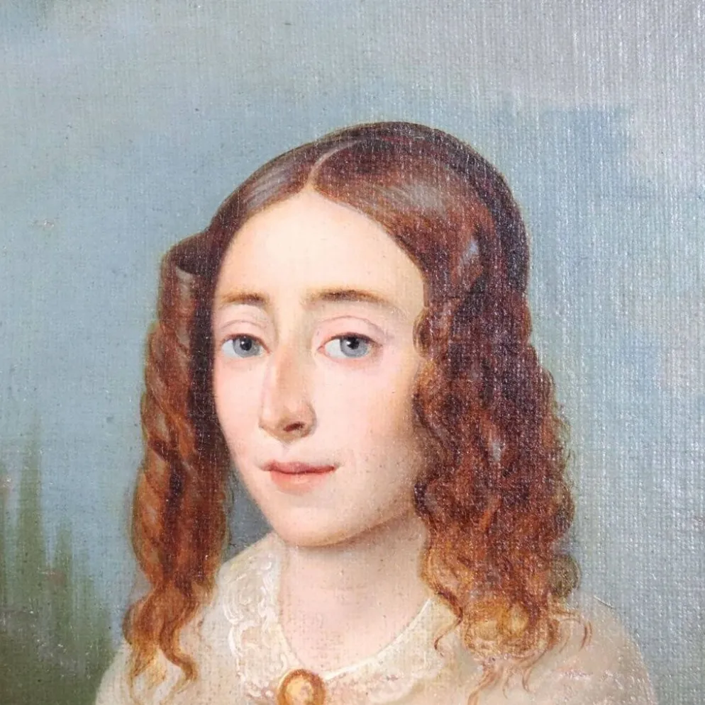 Portrait d'une jeune femme avec un livre, huile sur toile, Italie, 19e siècle
