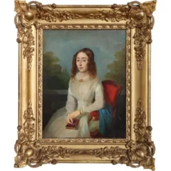 Portrait d'une jeune femme avec un livre, huile sur toile, Italie, 19e siècle