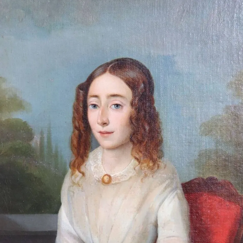 Portrait d'une jeune femme avec un livre, huile sur toile, Italie, 19e siècle