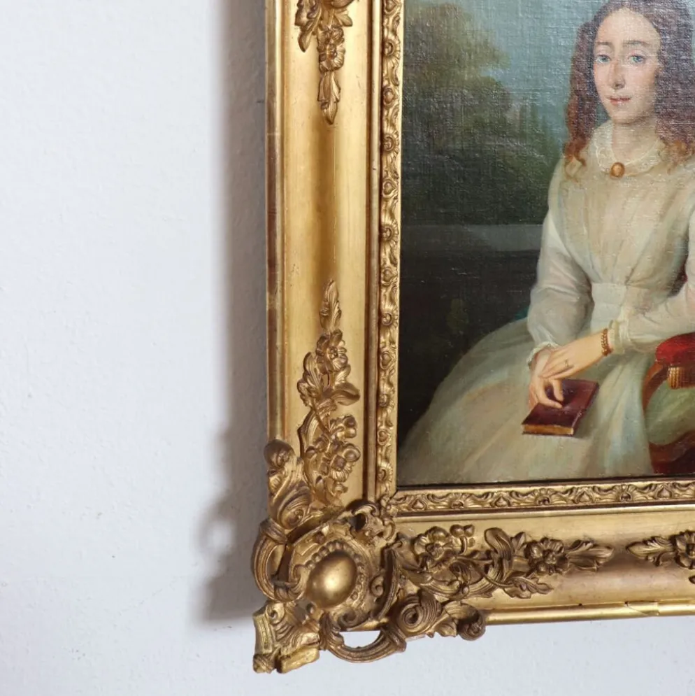 Portrait d'une jeune femme avec un livre, huile sur toile, Italie, 19e siècle