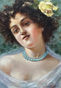 Portrait d'une jeune femme. Signé Nevelli.