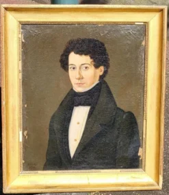 Portrait d'un jeune homme en huile sur toile du 19ème siècle