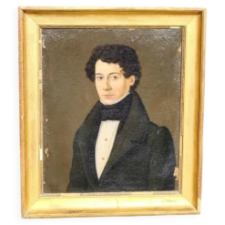 Portrait d'un jeune homme en huile sur toile du 19ème siècle