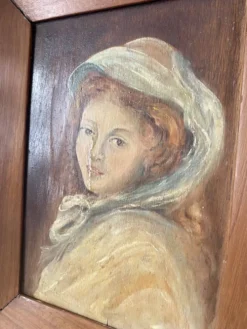 Portrait à l'huile ancien sur bois jeune femme