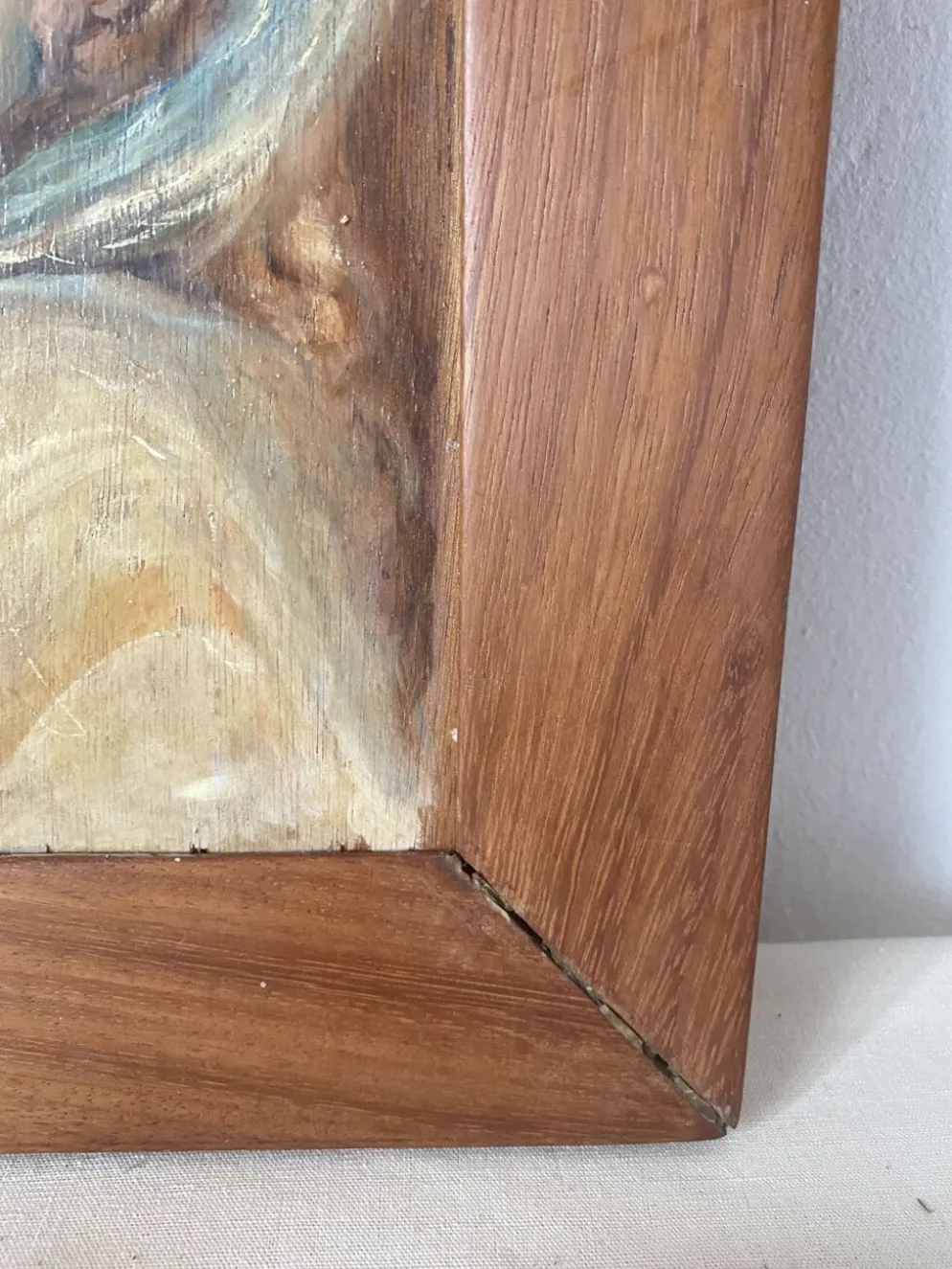 Portrait à l'huile ancien sur bois jeune femme