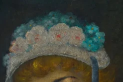 Portrait à l'huile d'une femme avec bonnet fleuri, Belgique, années 1920