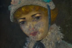 Portrait à l'huile d'une femme avec bonnet fleuri, Belgique, années 1920