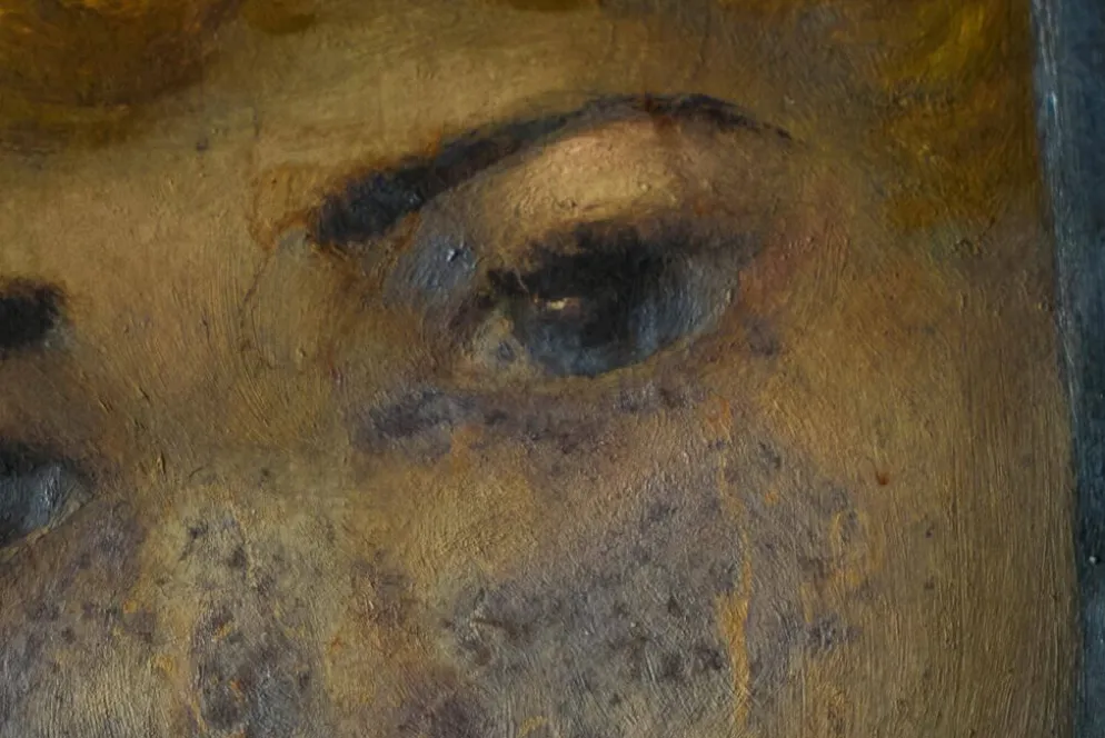 Portrait à l'huile d'une femme avec bonnet fleuri, Belgique, années 1920