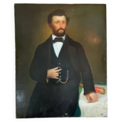 Portrait masculin à la longue-vue, huile sur toile, XIXème siècle