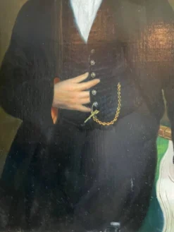 Portrait masculin à la longue-vue, huile sur toile, XIXème siècle