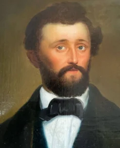 Portrait masculin à la longue-vue, huile sur toile, XIXème siècle
