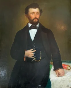Portrait masculin à la longue-vue, huile sur toile, XIXème siècle