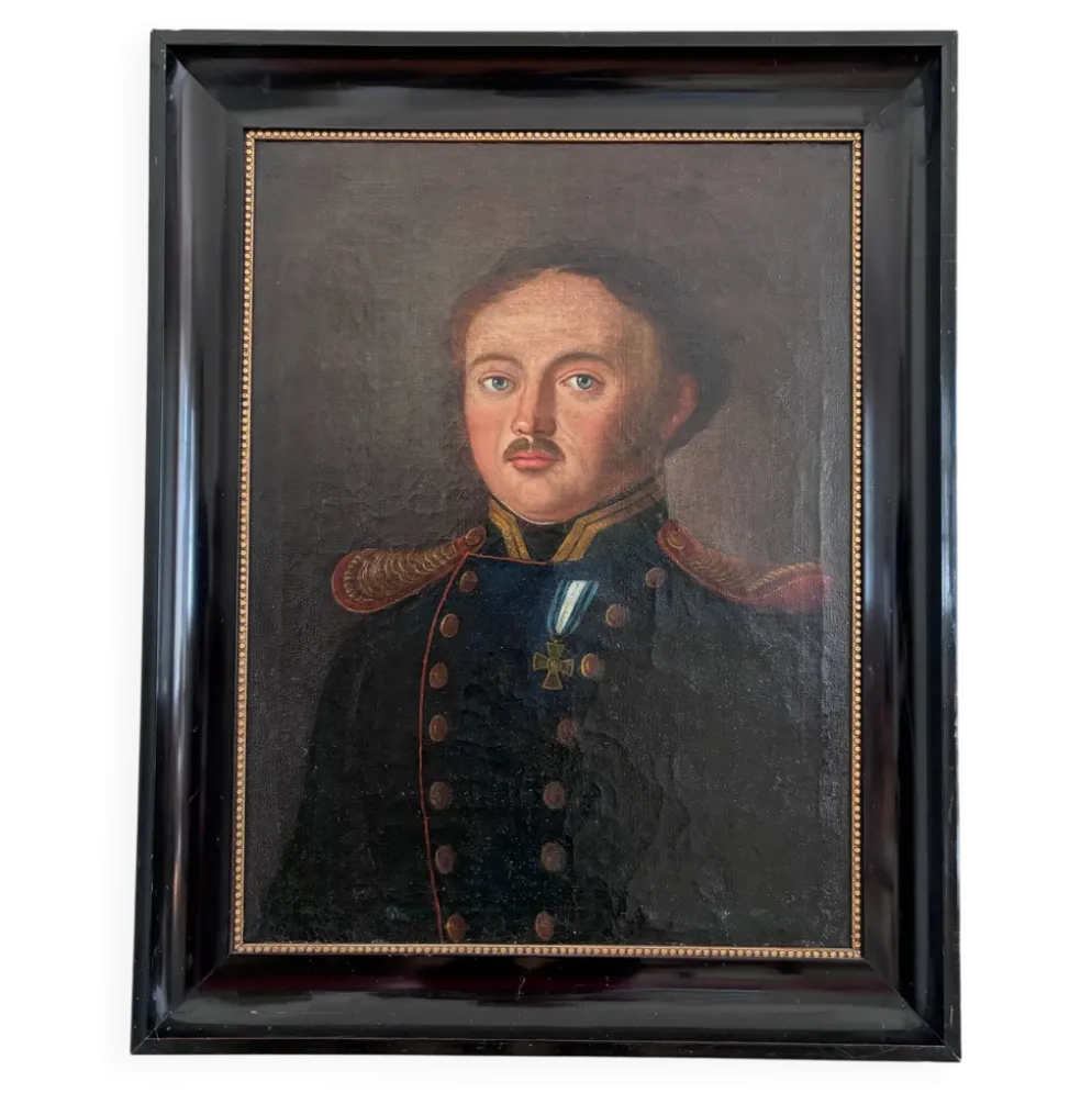 Portrait, peinture à l'huile antique d'un officier