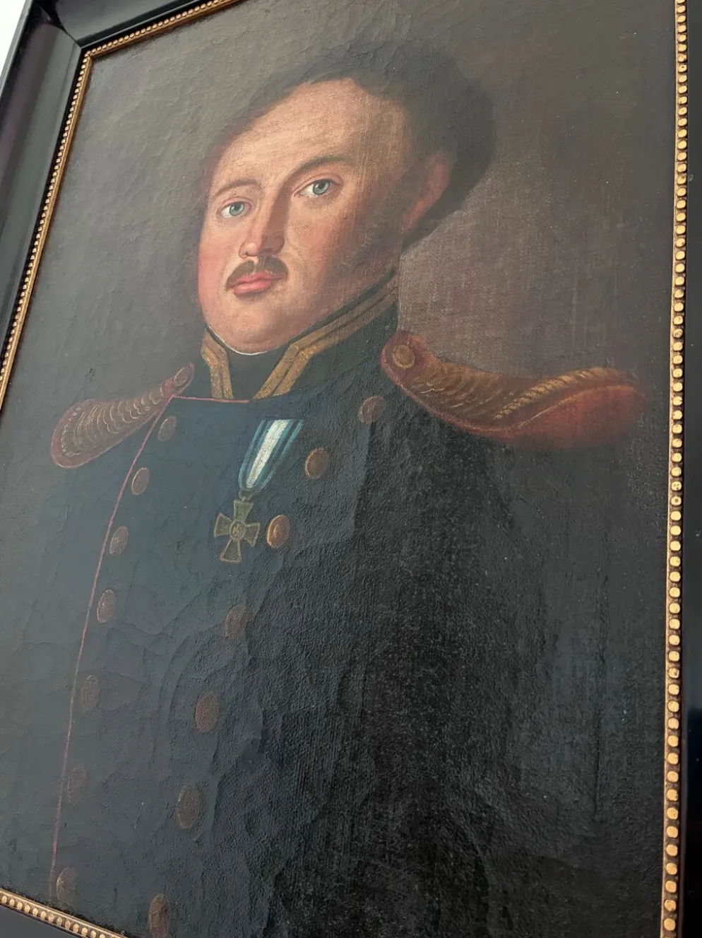 Portrait, peinture à l'huile antique d'un officier