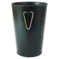 Poubelle à papier Mid-Century Carl Auböck en cuir noir et laiton, Autriche, années 1950