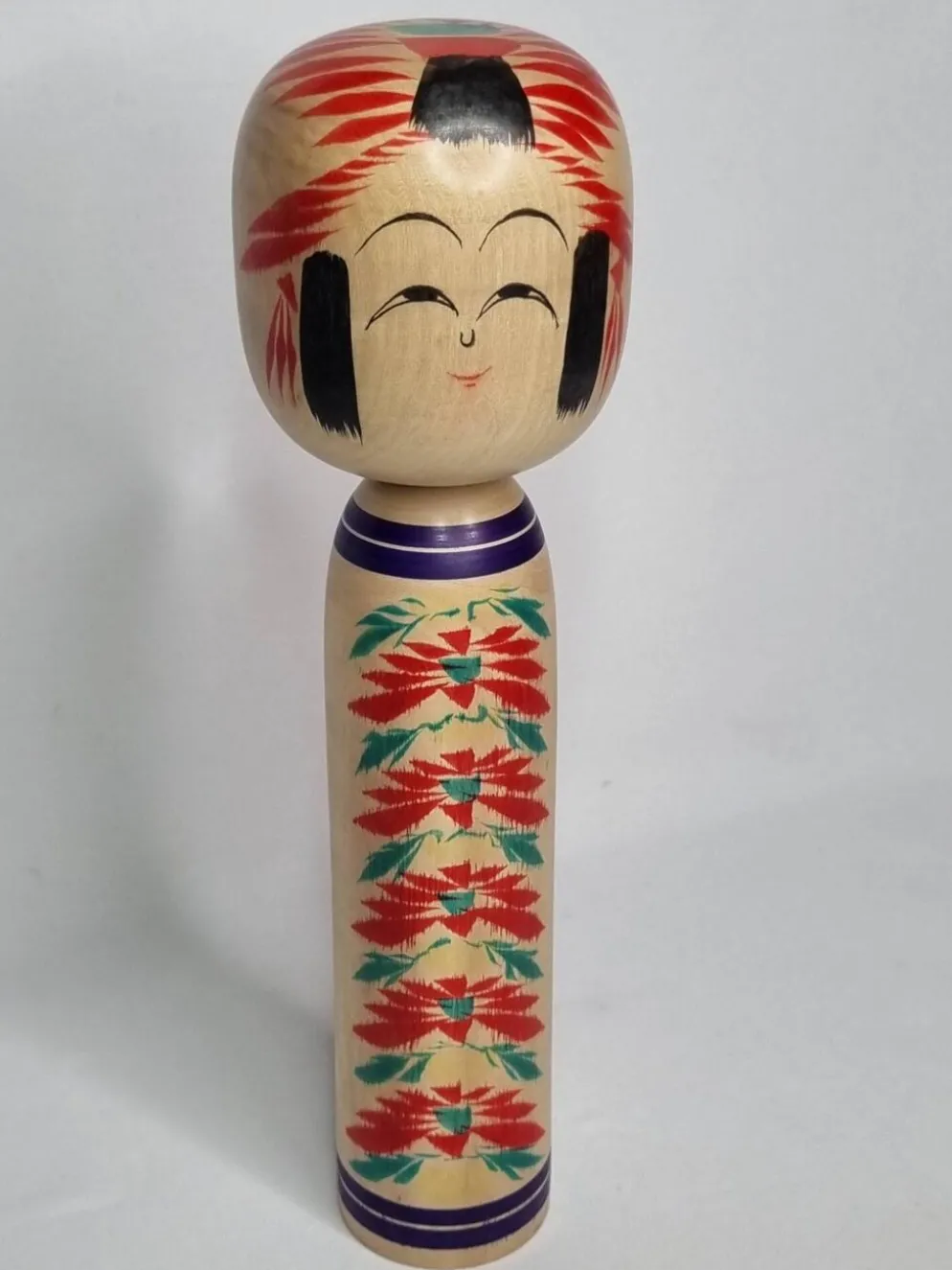 Poupée Kokeshi traditionnelle japonaise signée et numérotée, 31 cm, datée de 1964