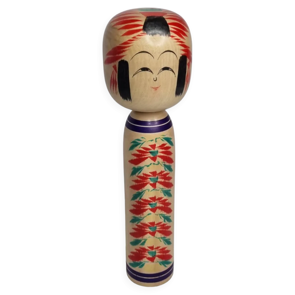 Poupée Kokeshi traditionnelle japonaise signée et numérotée, 31 cm, datée de 1964