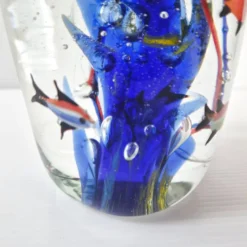 Presse-papier sulfure aquarium vintage 1980 en verre de murano signe rene 8