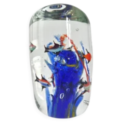 Presse-papier sulfure aquarium vintage 1980 en verre de murano signe rene 8