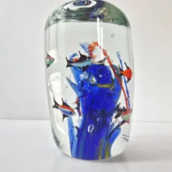 Presse-papier sulfure aquarium vintage 1980 en verre de murano signe rene 8