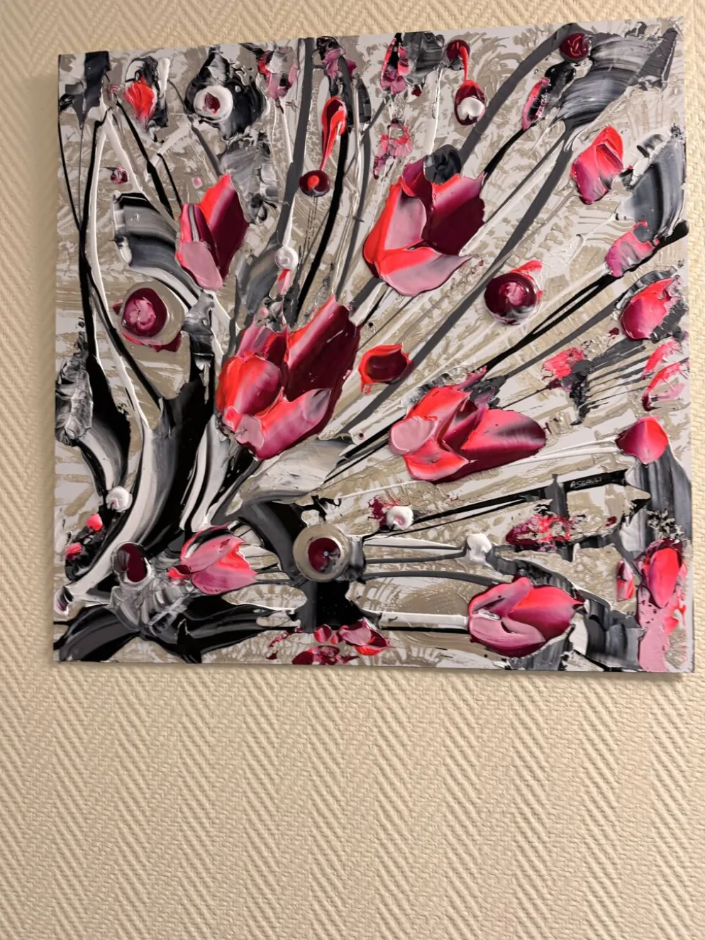 Quadriptyque de peintures abstraites florales au couteau JP Accault