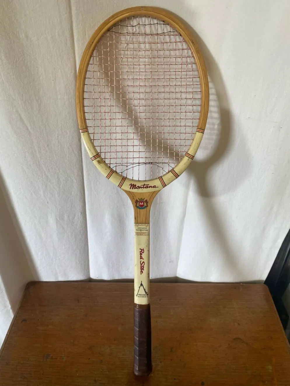 Raquette ancienne tennis montana red star bois vintage
