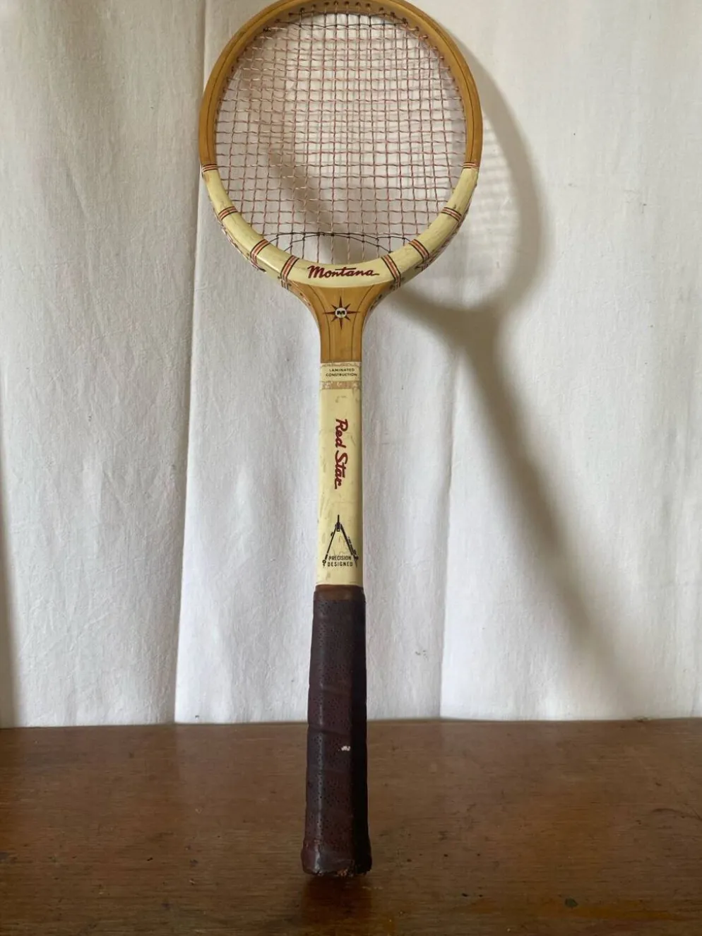 Raquette ancienne tennis montana red star bois vintage