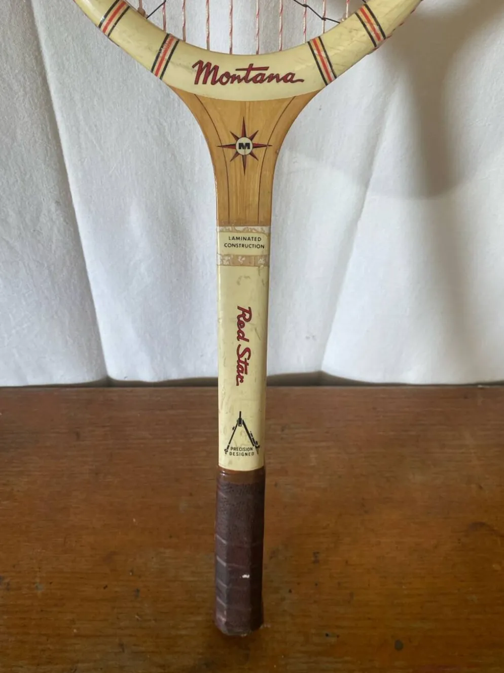 Raquette ancienne tennis montana red star bois vintage
