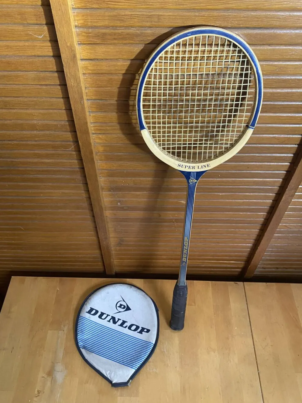 Raquette badminton ancienne dunlop bois + housse sport vintage #e240