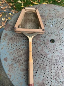 Raquette de tennis en bois tunmer spécial, protège tamis cadre en bois vintage et collector