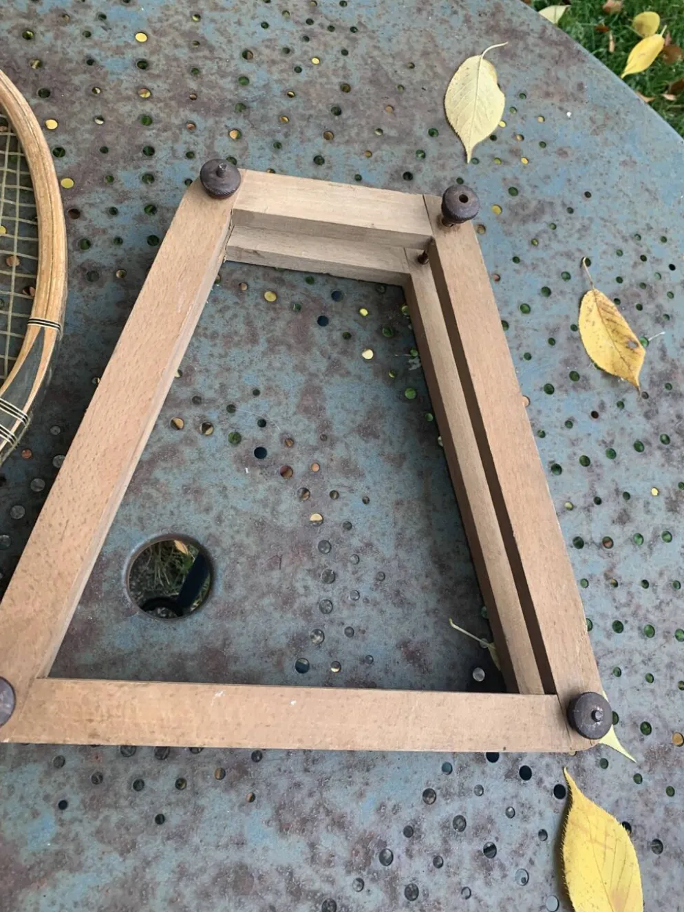 Raquette de tennis en bois tunmer spécial, protège tamis cadre en bois vintage et collector