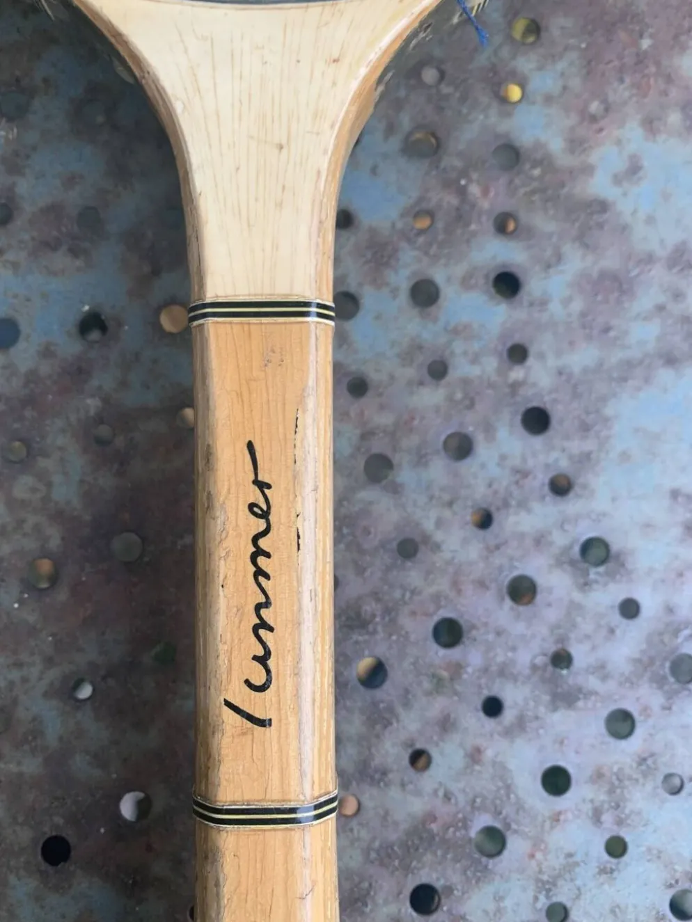 Raquette de tennis en bois tunmer spécial, protège tamis cadre en bois vintage et collector