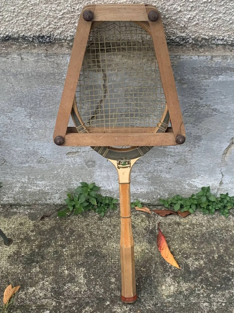 Raquette de tennis en bois tunmer spécial, protège tamis cadre en bois vintage et collector